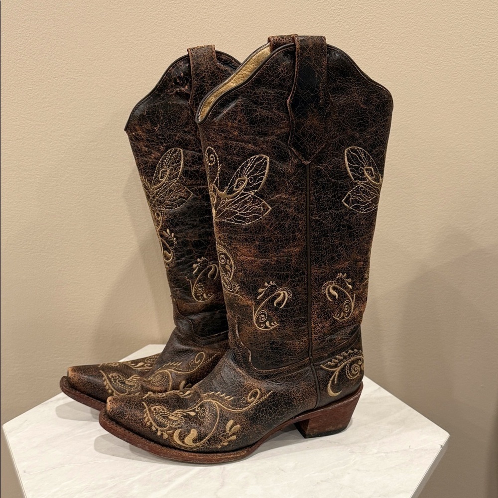 🔥Circle G Brown Leather Cowboy Boots🔥